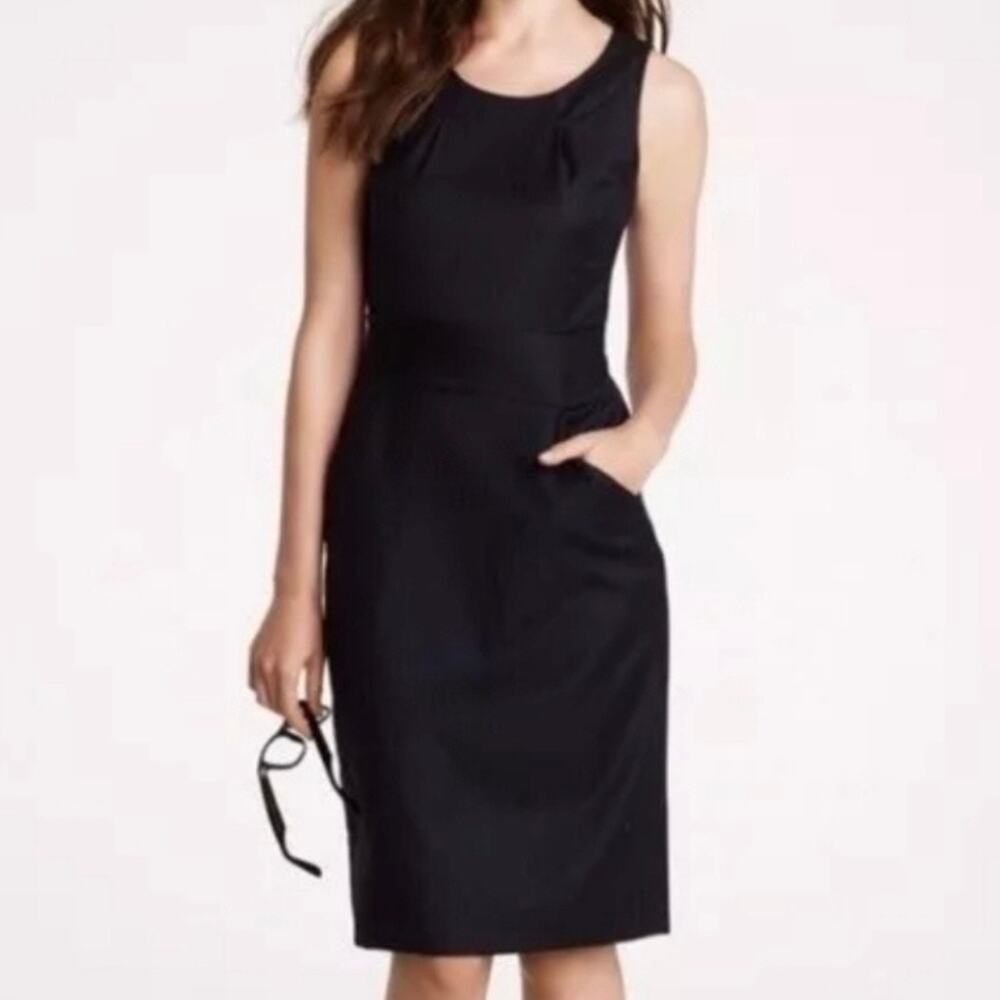 J. CREW | Dress Black Smooth 100% Wool V-Neck Sleeveless Zip Sheath | Size 14